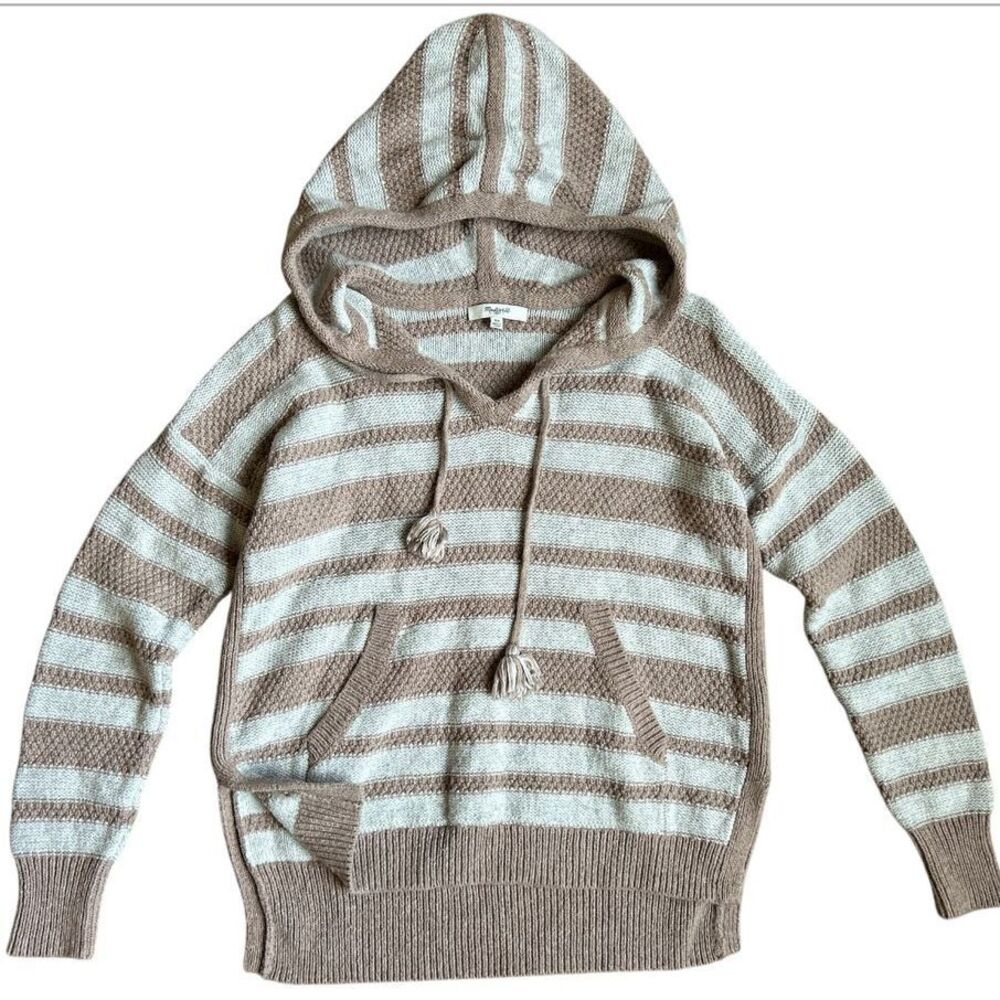 Madewell‎ Beige Taupe Stripe Knit Pullover Boho Hoodie Sweater Women`s Size XS